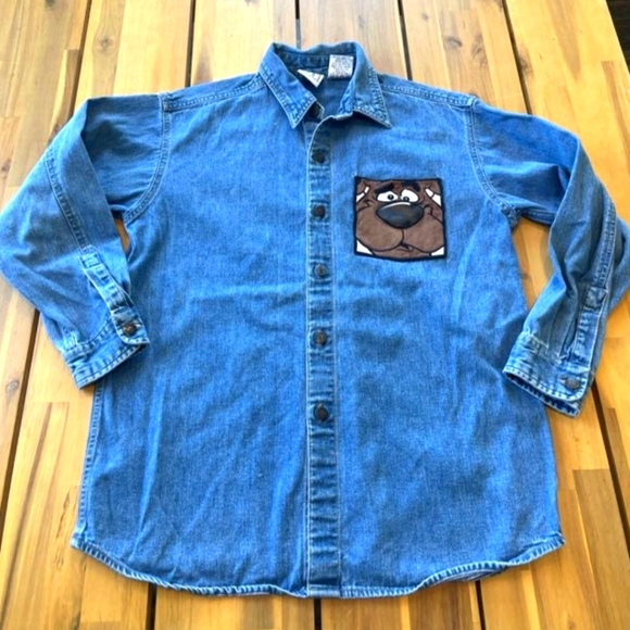 Warner‎ Bros. Kids Vintage 90s Denim Shirt with Scooby Doo Cartoon Patch Size L - Picture 1 of 4
